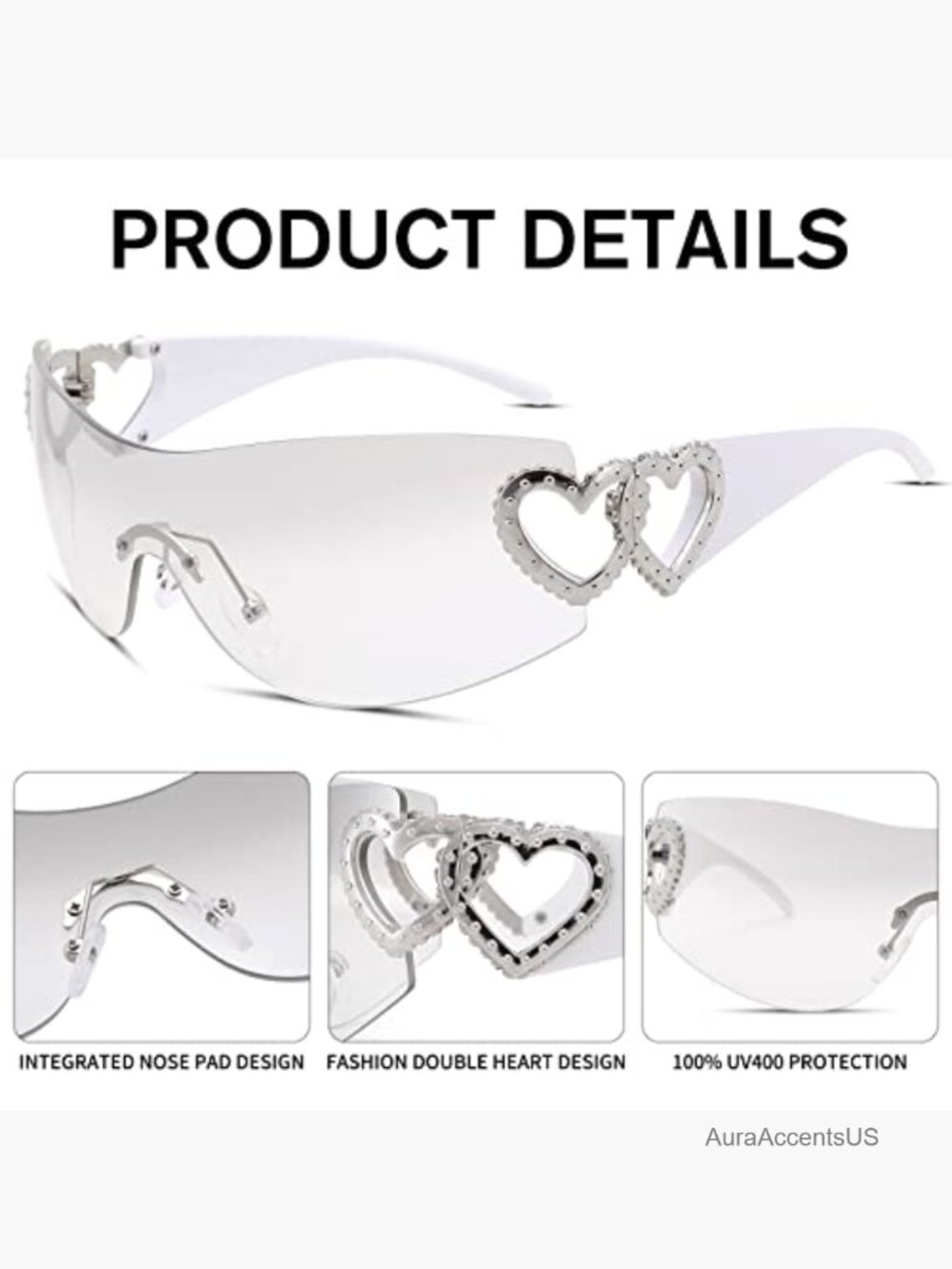 Oversized Rimless Wrap Sunglasses Y2K Unisex Visor Shield Shades - Picture 5 of 7
